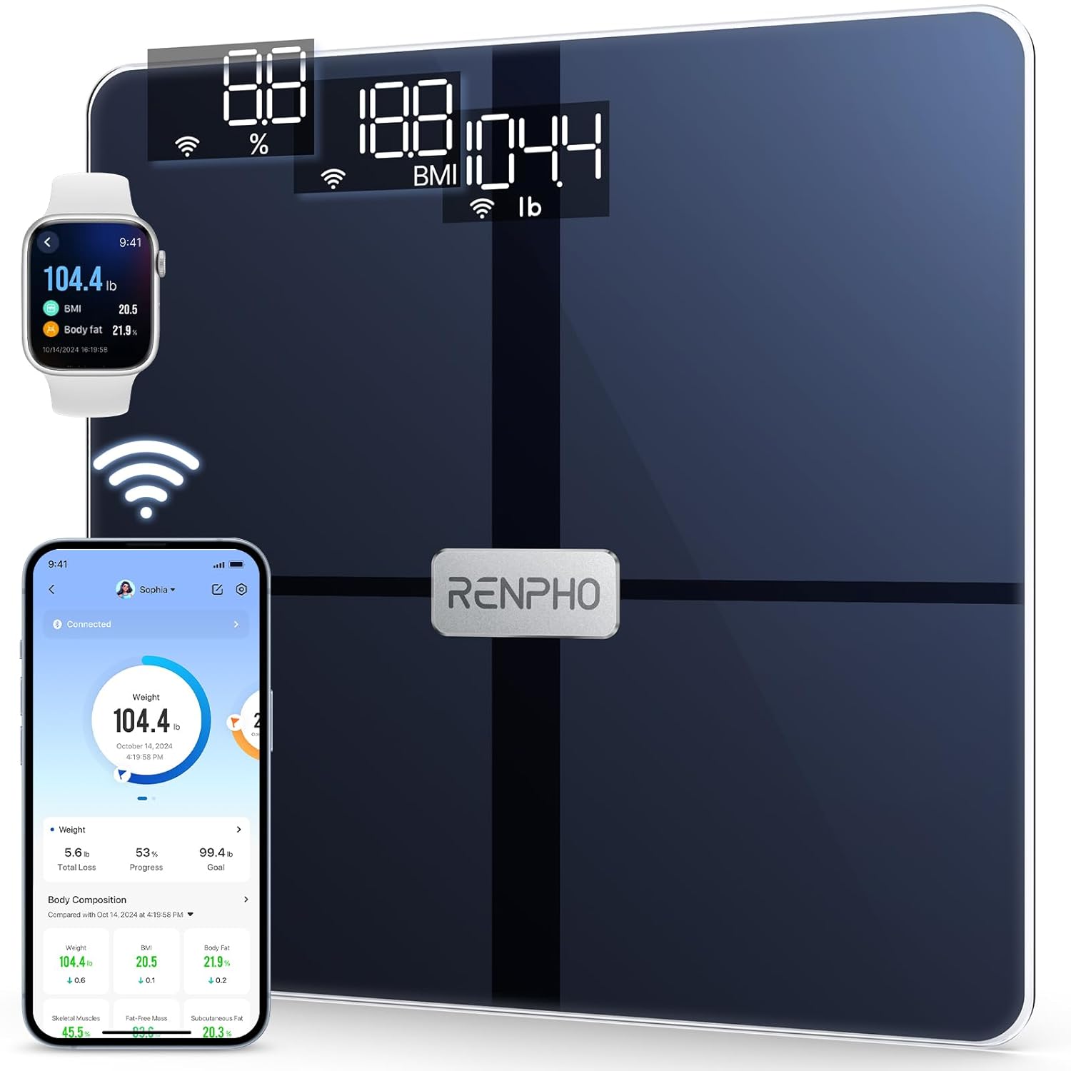 RENPHO Store Renpho WiFi Smart Scales Bluetooth Body Fat Scale, with Body Fat and Muscle Mass, Wireless Body Analysis & Monitors 13 Body Values ​​for Your Health