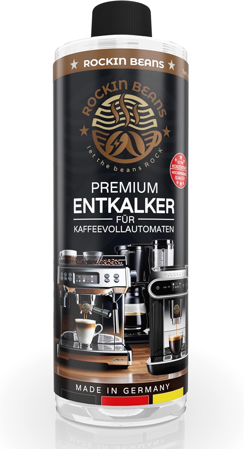 ROCKIN BEANS Descaler for fully automatic coffee machines and coffee machines, concentrate for 16 applications, universal alkaline remover for all brands, made in Germany, protects devices and saves