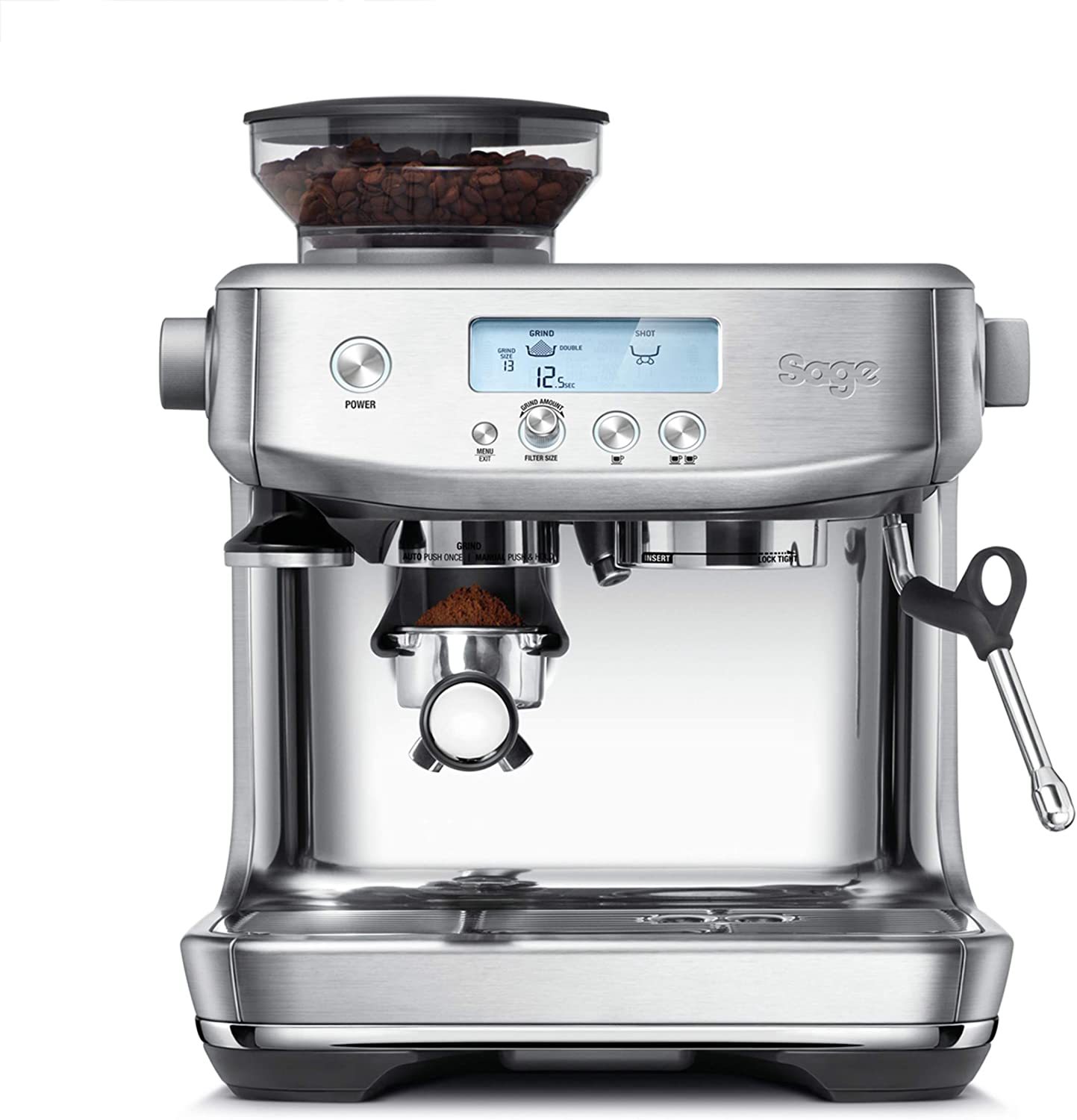 Sage Appliances SES878 the Barista Pro, portafilter machine, brushed stainless steel