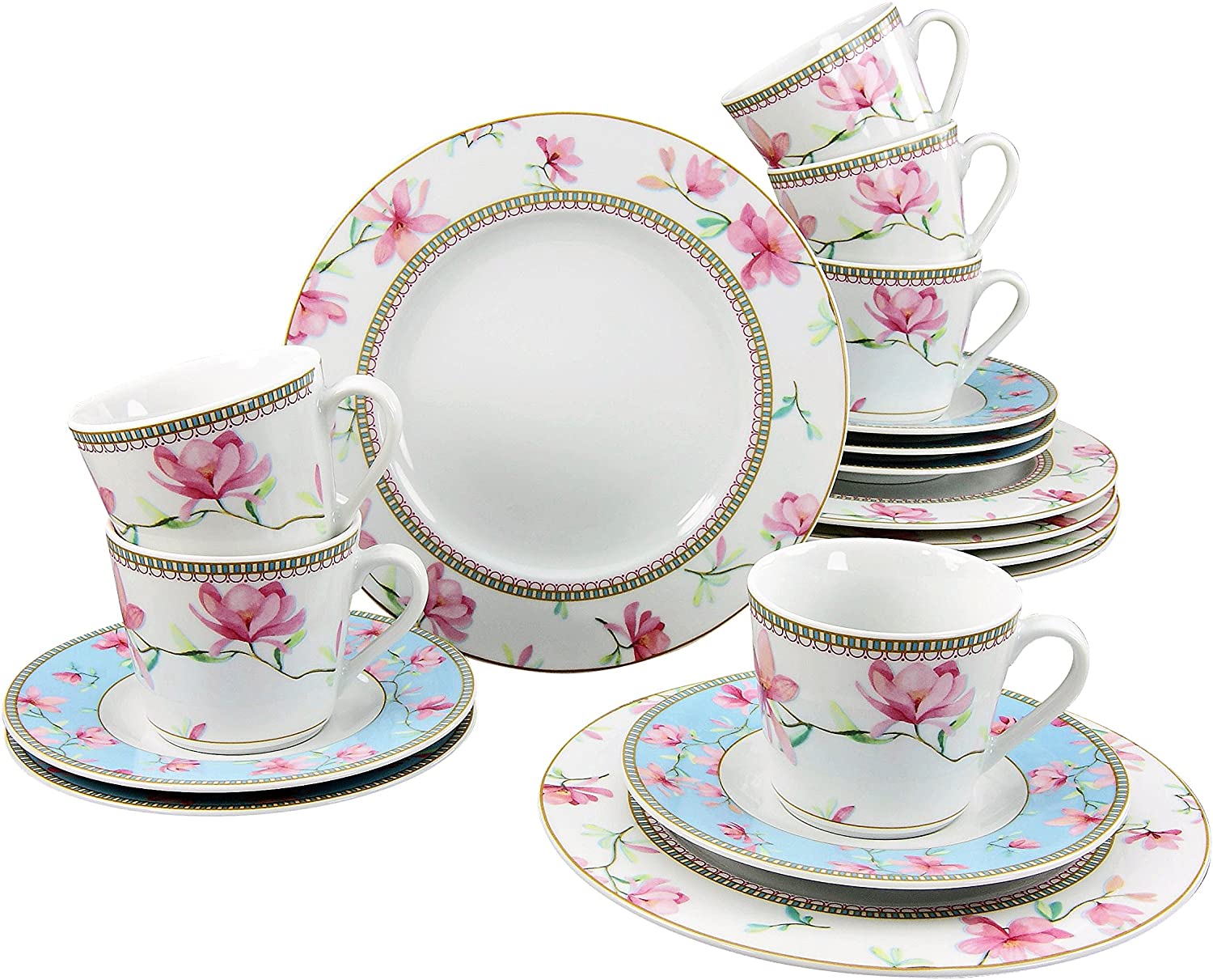 Creatable, 20170, Country Magnolia series, crockery set, 18 pieces, coffee service, porcelain, multicoloured, 24.5 x 22.5 x 35 cm, units