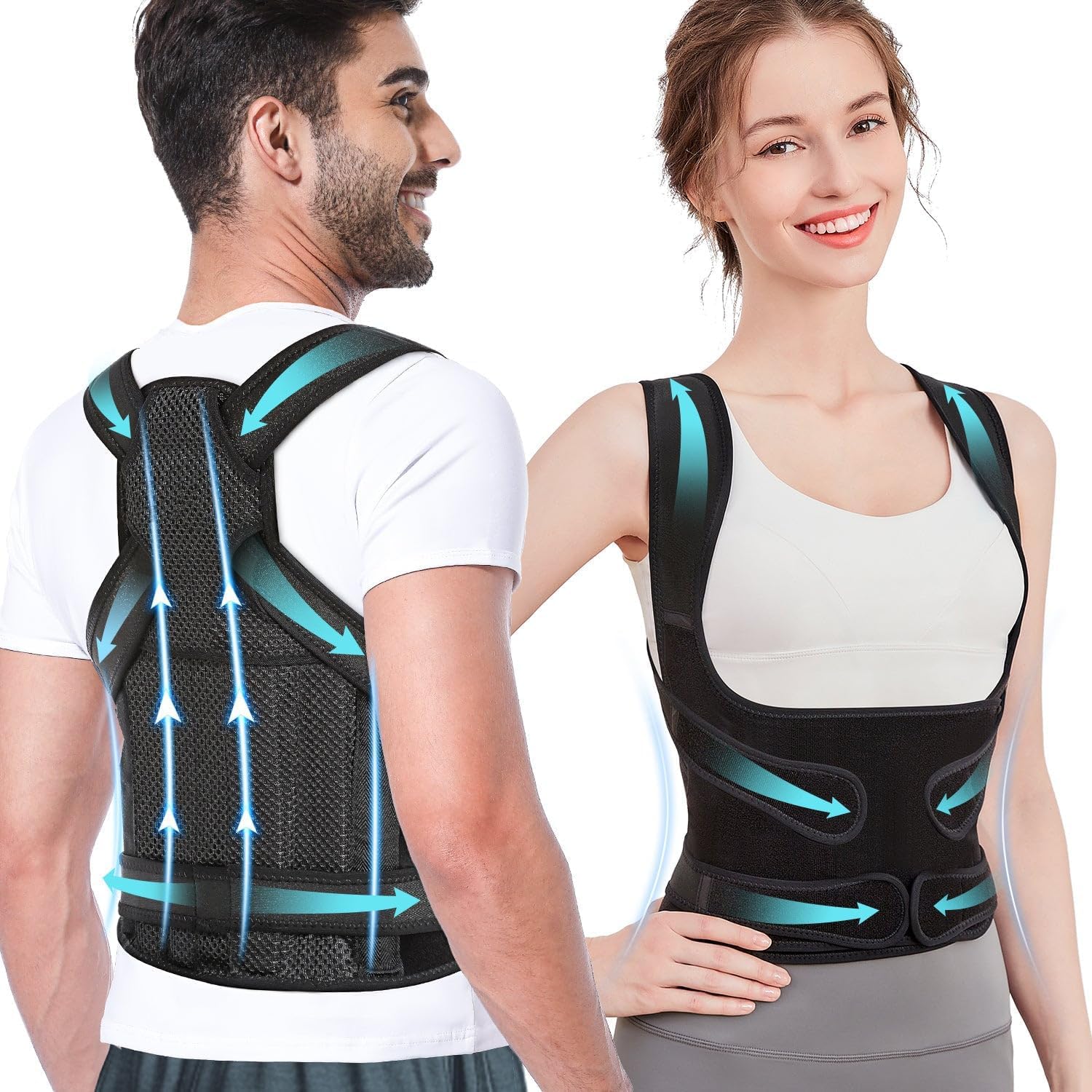 BUKYCAT Store Adjustable Back Straightener, Back Support Belt Back Women Men, Straightener Posture Corrector Back for Back Posture Improvement, Pain Relief (Black, L)