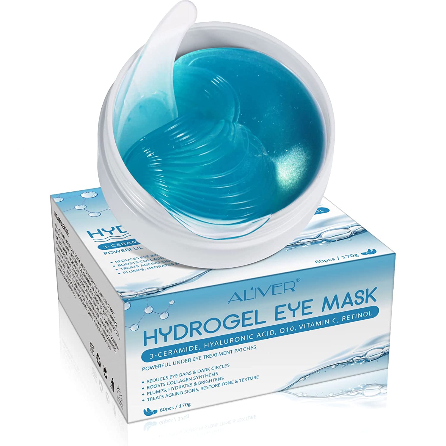 tioueo Collagen eye pads, 60PCs collagen eye mask with hyaluronic acid, eye gel pads, anti-fold eye care