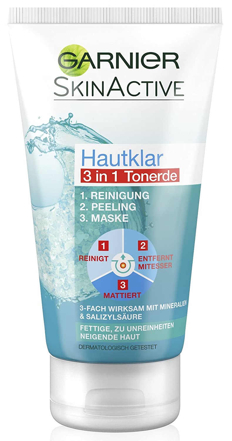 Garnier Hautklar 3-in-1 Facial Cleansing and Exfoliating and Face Mask Face Care Against Pimples and Impurities, Pack of 6 (6 x 150 ml)