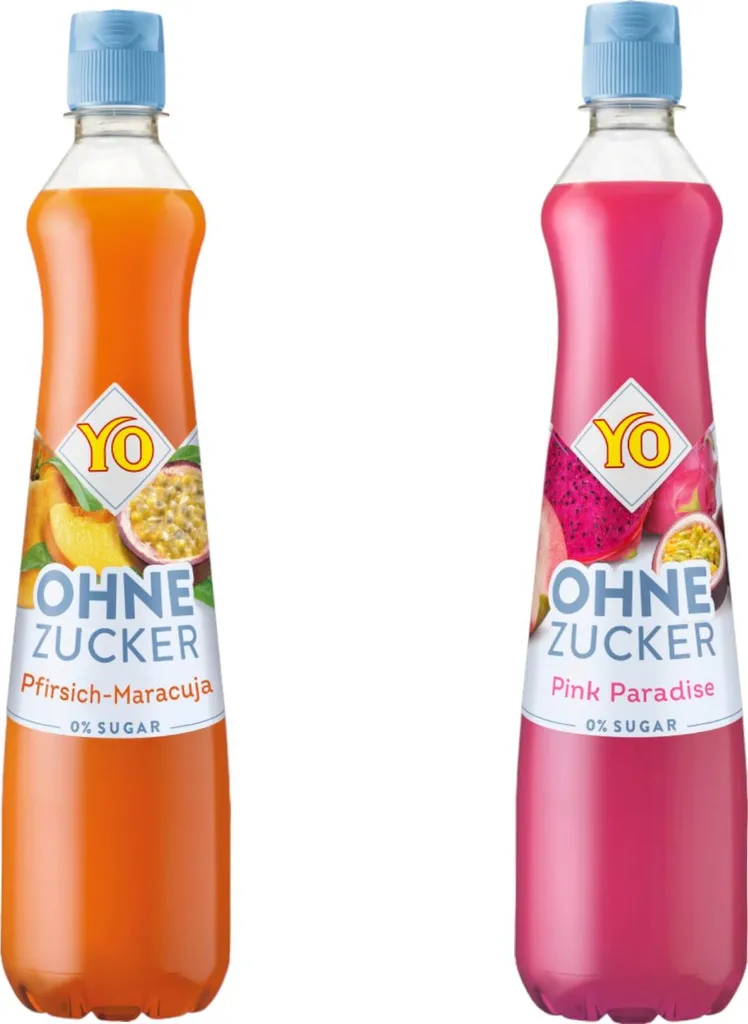 YO Syrup 0% Sugar Sample Set: 1x Peach-Passion Fruit 700ml & 1x Pink Paradise 700ml