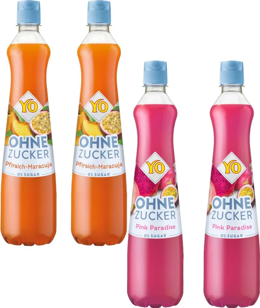 YO syrup 0% sugar tasting set 2x peach-passion fruit 700ml & 2x Pink Paradise 700ml