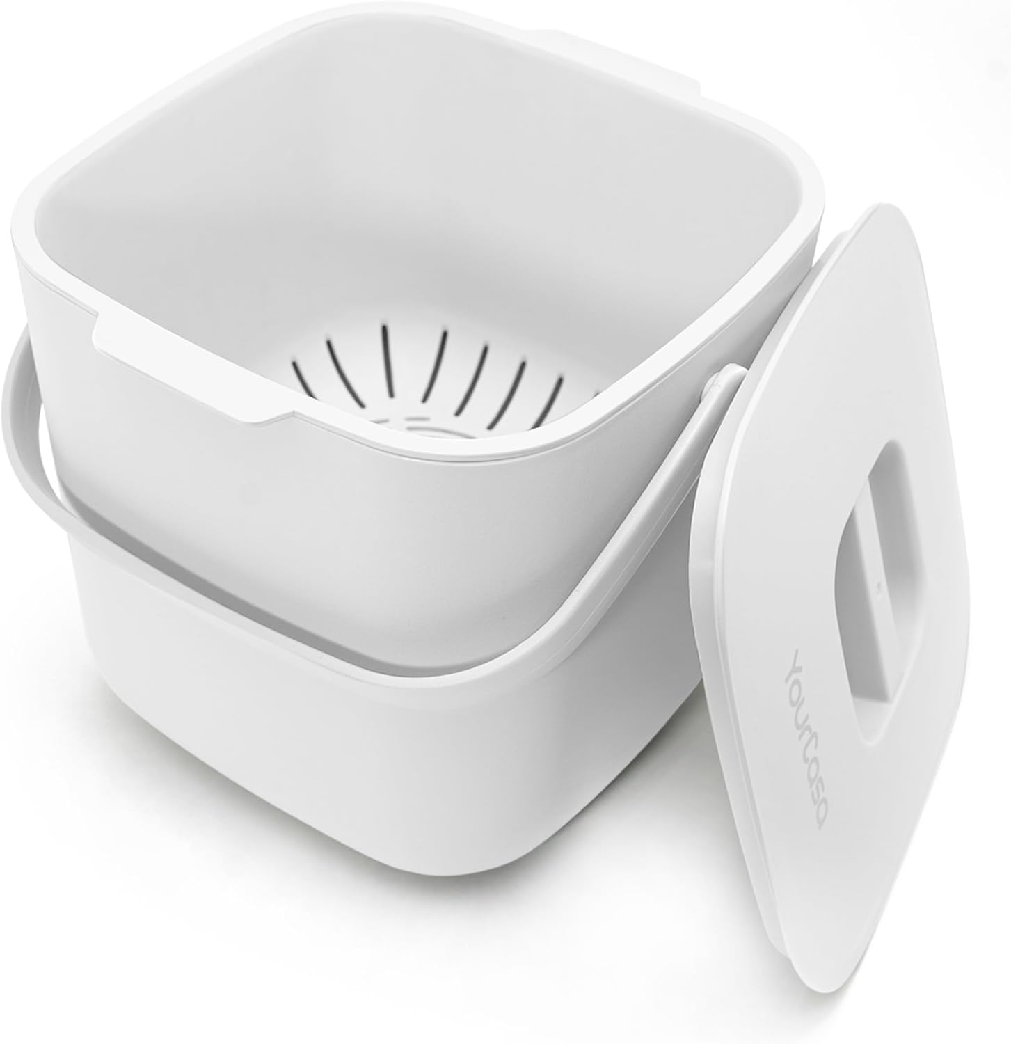 YourCasa Organic Kitchen Waste Bin, 7 Liters, Compost Bin for Everyday Organic Waste Container, Dishwasher Safe, Odor-Proof, Strainer, Small Organic Waste Bin with Lid, Organic Waste Container,