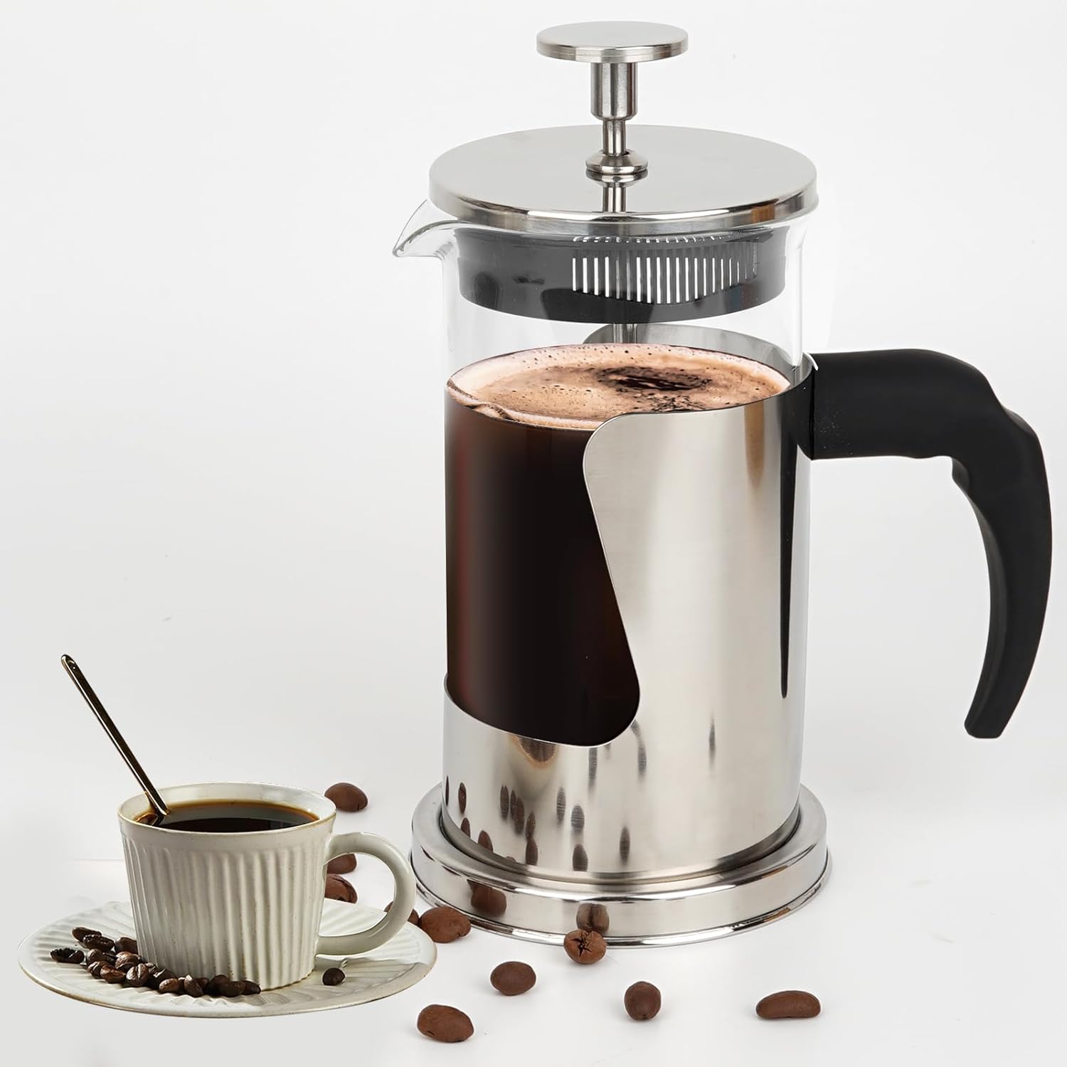 Starward French Press Coffee Machine with Stainless Steel Filter 350 ml, Coffee Machine, Coffee Pot, Made of Stainless Steel Housing and Borosilicate Glass, Suitable for Coffee and Tea
