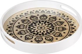 Dekorieren & Einrichten Decorate & furnish wooden tray with glass insert & pattern, white-natural-black, 1 piece