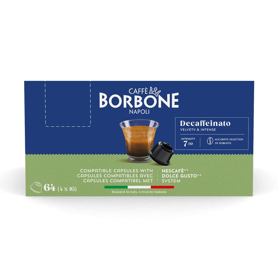 Caffè Borbone Decaffeinato - 64 Coffee Capsules - Velvety and Intense - Compatible with Nescafè Dolce Gusto Coffee Machines