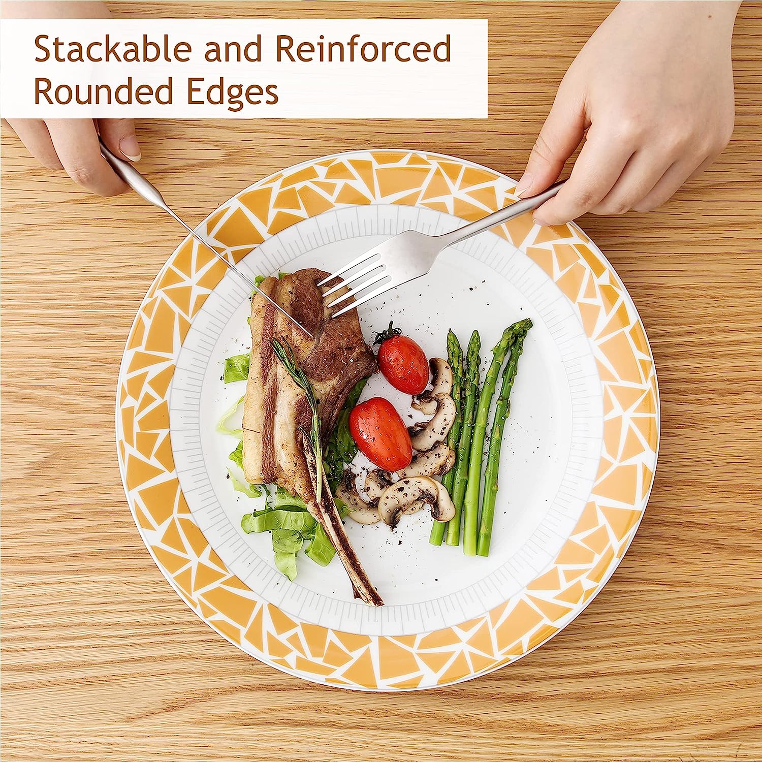 Veweet 32-piece Porcelain Dinner Set, 16-piece Crockery Set includes 10.75 inch (27 cm) Dinner Plate, 7.5 inch (19 cm) Dessert Plate, 5.5 inch (14 cm) Bowl and 380 ml Coffee Mug, Complete Service for 4/8 People