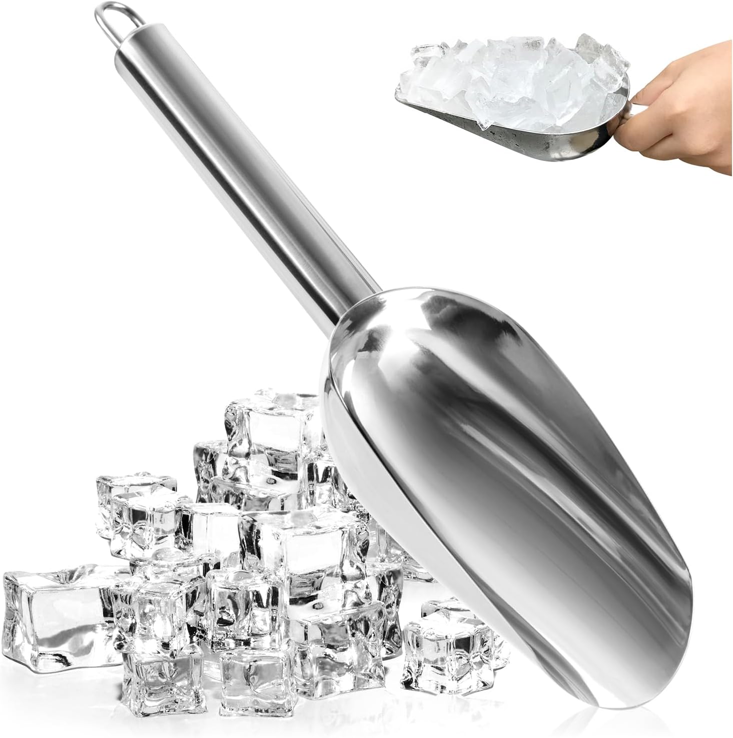 Ice Scoop Made of Stainless Steel - Metal Flour Scoop - Shovel for Food - High-Quality Food Scoop - Portioning Scoop - Kitchen Accessories (1 Piece - Ice Scoop)