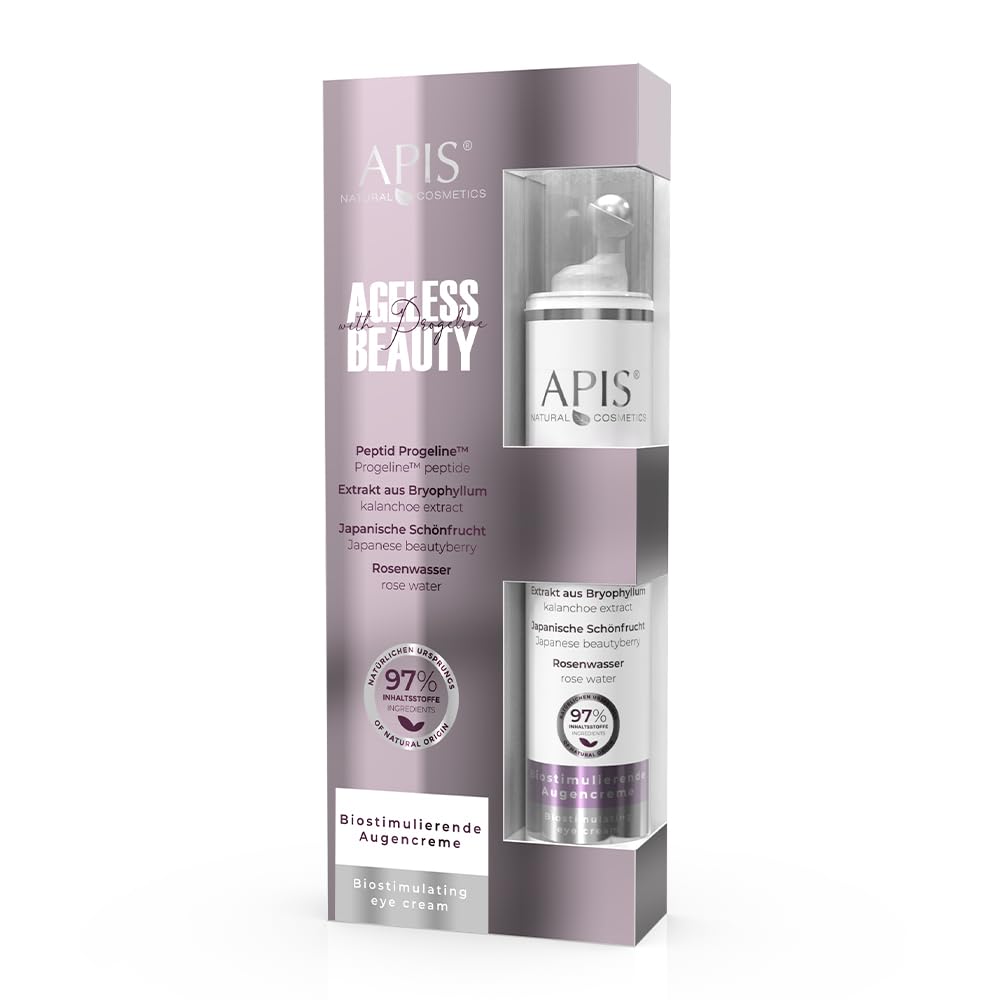 Apis Natural Cosmetics Ageless Beauty Eye Cream with Progeline | Anti-aging roll-on | Reduces eye wrinkles & puffiness | Moisturizing with hyaluronic acid & vitamin E | 10ml