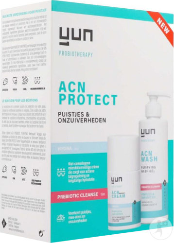 Yun ACN Protect Face Cream Tube 50ml + Prebiotic Purifying Facial Cleanser Pump Bottle 150ml