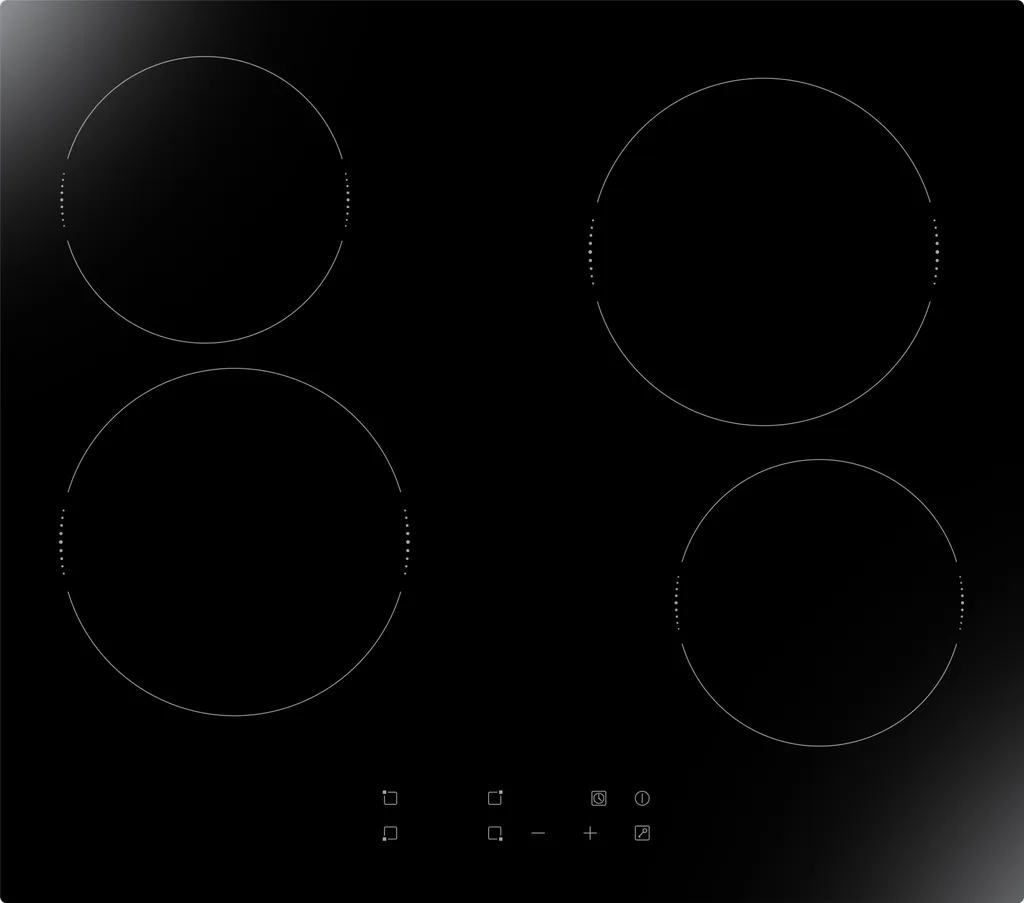 YUNA Calor EBK4 self-sufficient electric glass ceramic cooktop, 4 zones, 9 power levels, timer, child lock, sensor touch control, frameless