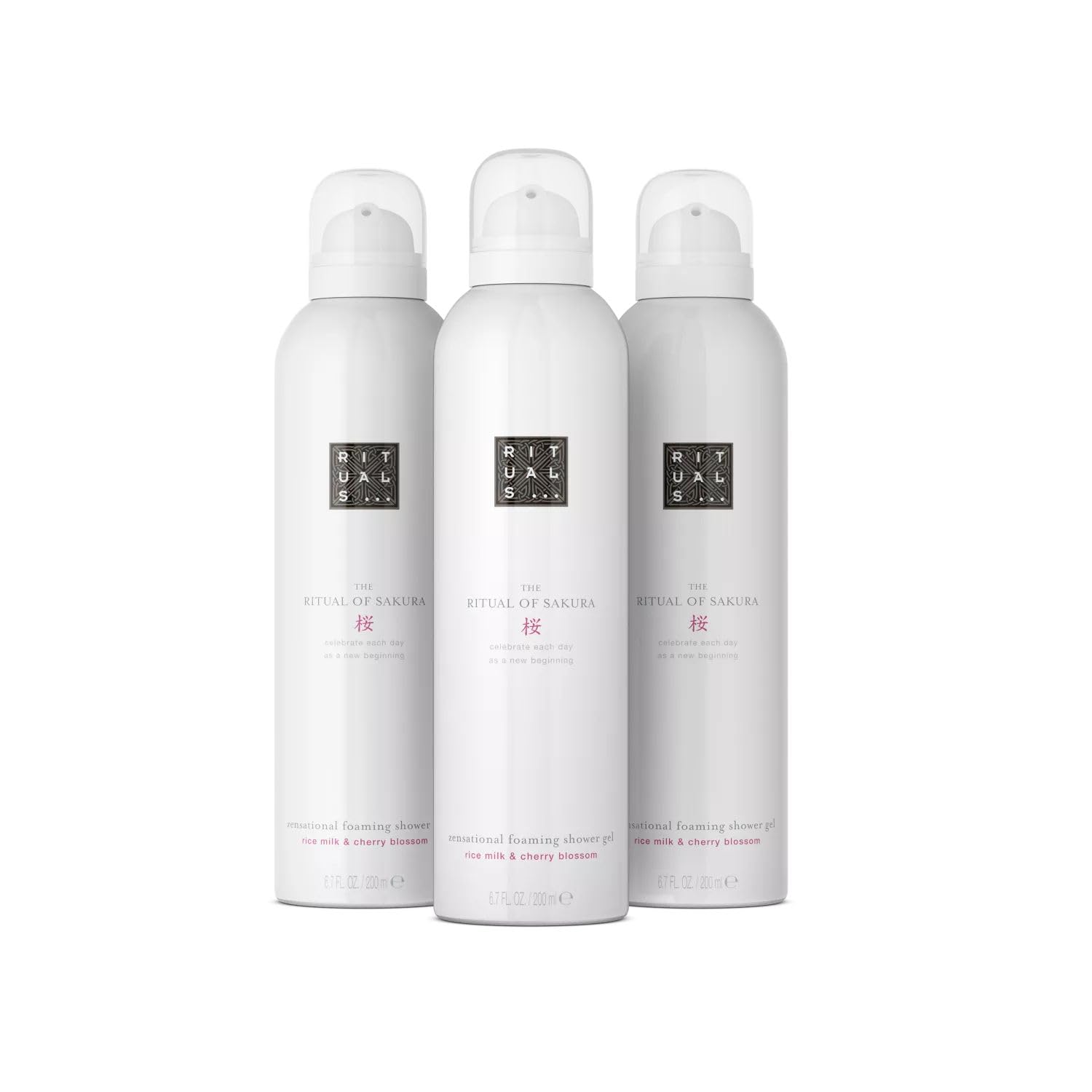 RITUALS The Ritual of Sakura Value Pack of 3 Shower Foams - Cherry Blossom and Rice Milk Shower Gel - Delicate Floral Fragrance - Value Pack 3 x 200ml
