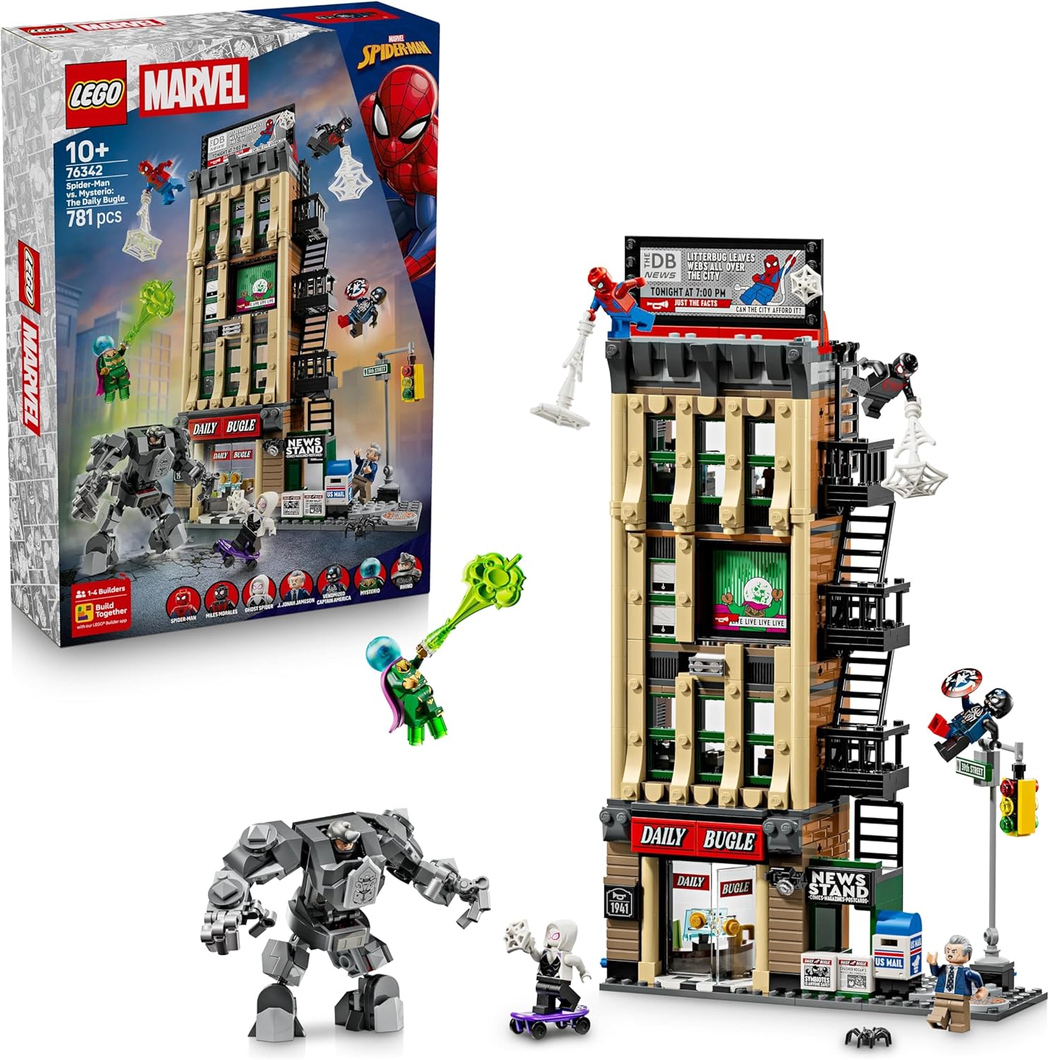 LEGO Marvel Spider-Man vs. Mysterio: Daily Bugle - Superhero Toy with Mech Action Figure and 7 Mini Figures - Children\'s Gift for Boys from 10 Years, Girls and Fans - 76342