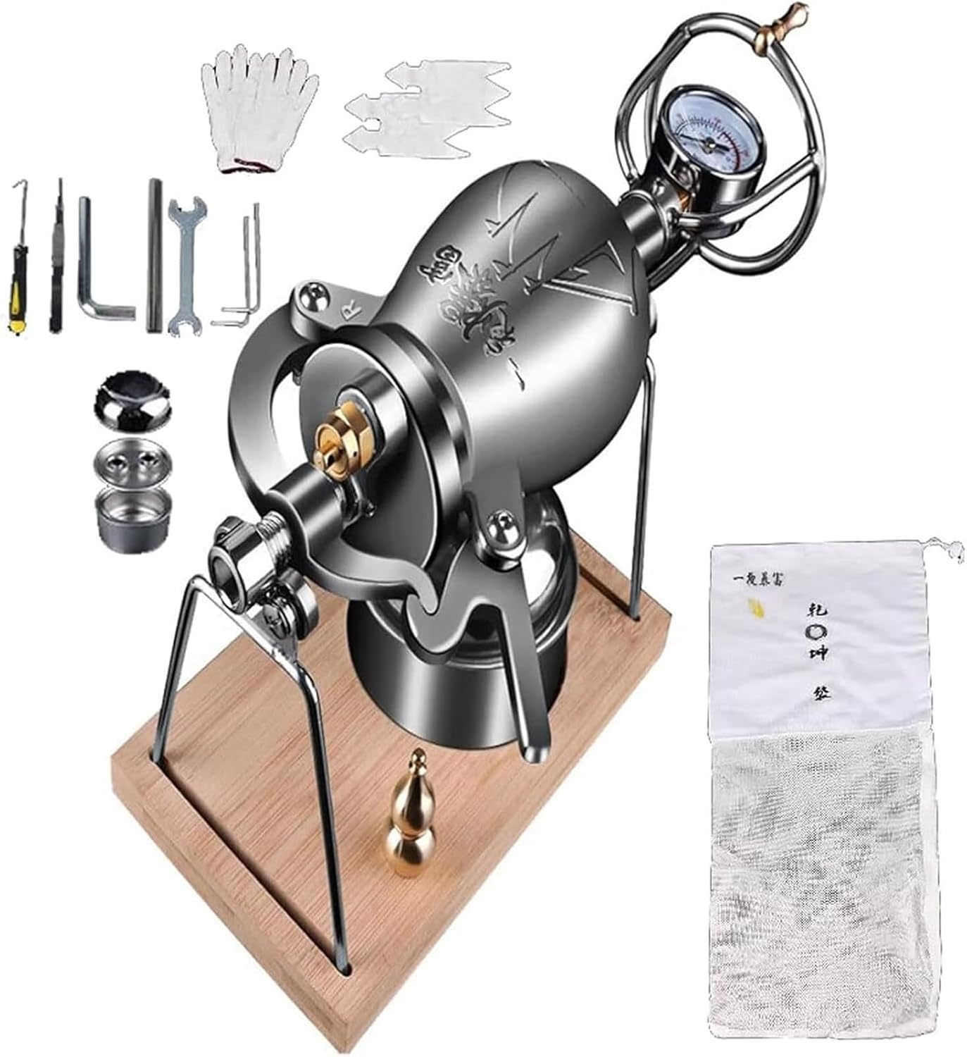 Generic Stainless Steel Traditional Chinese Popcorn Maker Popcorn Pot Hand Popcorn Machine Small Popcorn Cannon Family Meeting Party Fun (328ml)