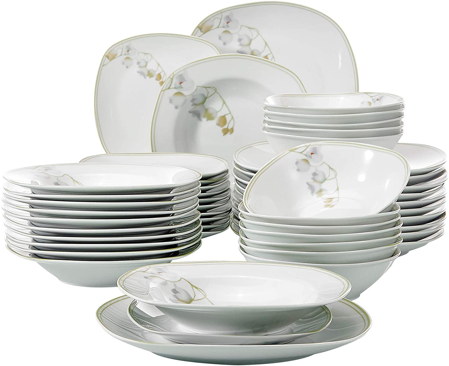 Veweet Emily Dinner Service Porcelain Set, 18 / 36 Pieces Crockery Set, 20 / 40 Pieces Breakfast Service Set, 24 / 48 Pieces Dinner Service Set, 30 / 60 Pieces Table Service Set