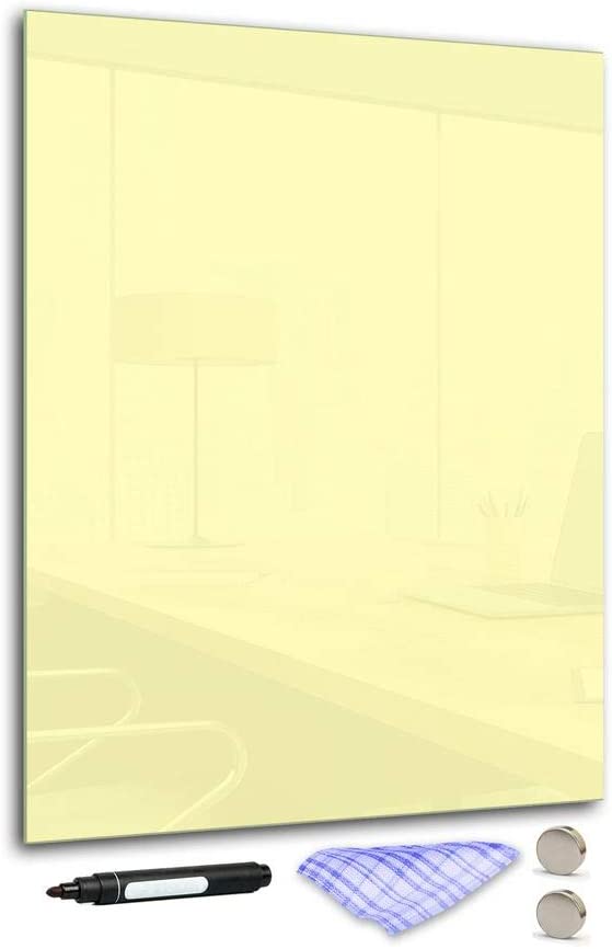 DekoGlas Decorative Glass Magnetic Board 90 x 65 cm in Various Colours with Pen, Cloth and Magnets