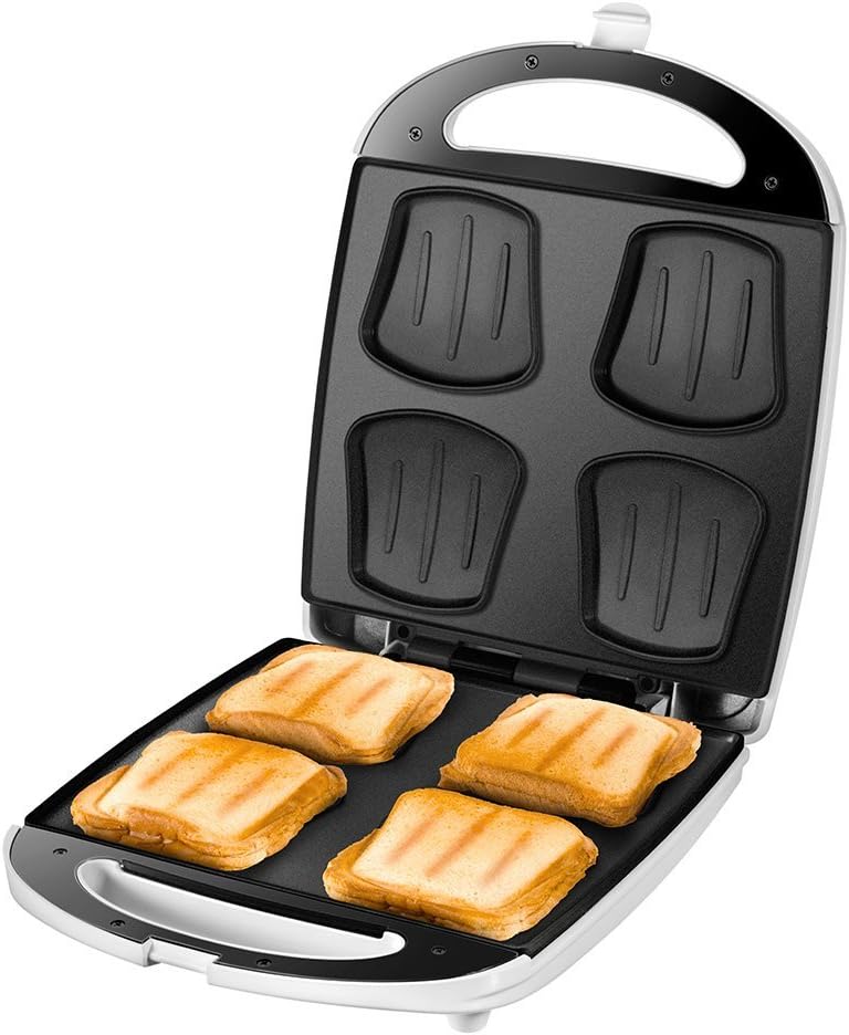 Unold Quadro 48480 Sandwich Maker - White/Stainless Steel, for 4 Toasts Simultaneously, Non-Stick Coating, Heat-Insulated Handles, Automatic Temperature Control, 1,100 Watt