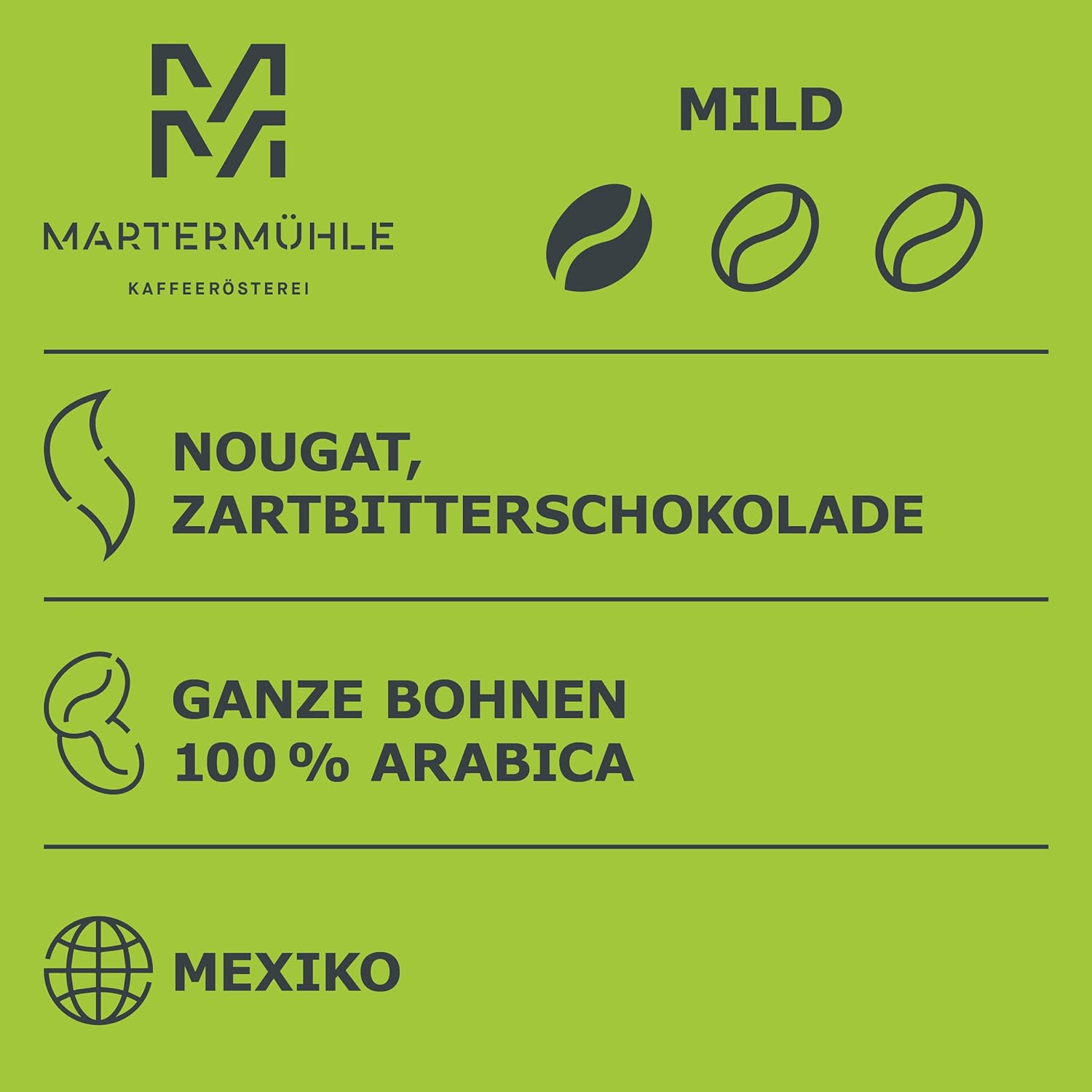 Martermühle Mexico Organic Coffee Beans Decaffeinated 250g mild I Arabica I Flavors: Nougat, Dark Chocolate I Whole organic coffee beans gently roasted, low in acidity
