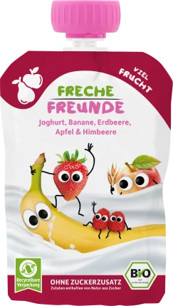 FRECHE FREUNDE Quetschie yoghurt, banana, strawberry, apple & raspberry, from 10 months, 100 g