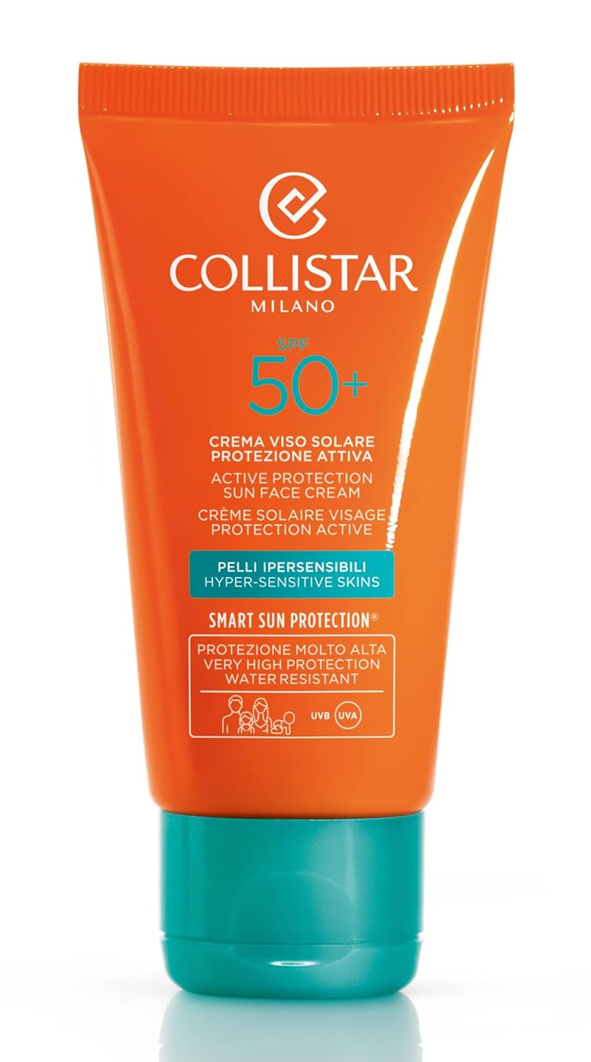 Restaxil Collistar Face Cream with Active Sun Protection SPF50+ for Hypersensitive Skin, Prevention of Wrinkles and Sun Spots, ie Ideal for Chest, Décolleté and Hands, No Silicones and Nickel, 50 ml