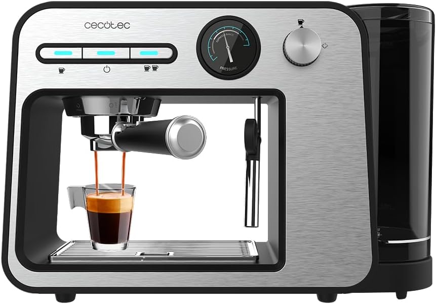 Cecotec espresso machine Power Espresso 20 Square Pro, 1450 W, 20 bar, thermoblock, vaporizer, 2 coffee cups, removable water tank 1 liter, cup warming tablet