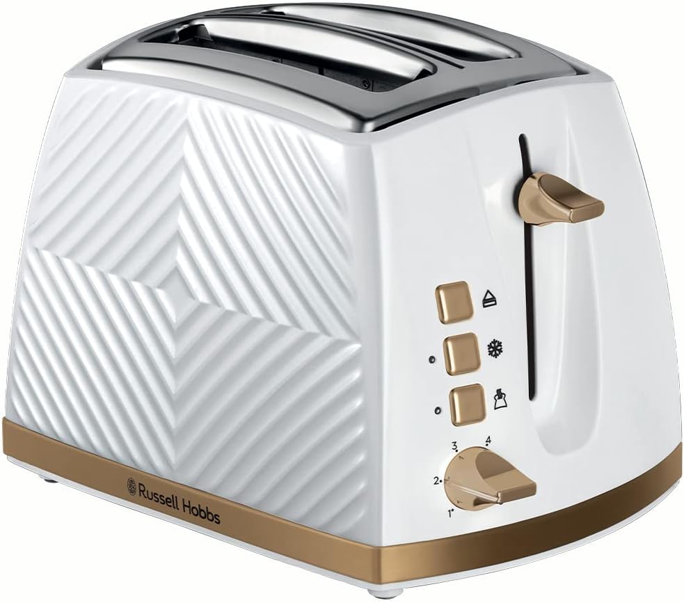 Russell Hobbs 26391 2 Slice Toaster, Touch Toaster with 3D Design with Freezer Settings, Cancel and Reheat, 850 Watt, White