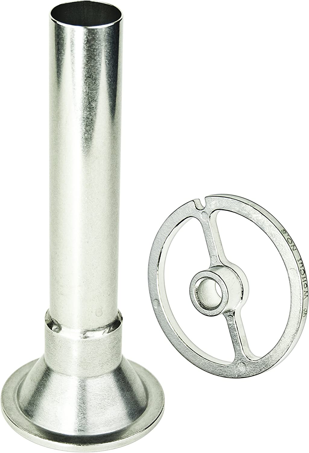 WolfCut Sausage filler set compatible with meat grinder sizes 10 & 12 (1 x filling tube diameter 30 mm + 1 x guide disc) stainless steel, butcher quality