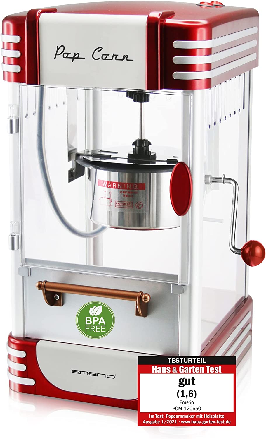 Emerio POM-120650 Popcorn Machine, Non-Stick Container, Also Suitable for Sweet or Salty Popcorn, 360 Watt, Large