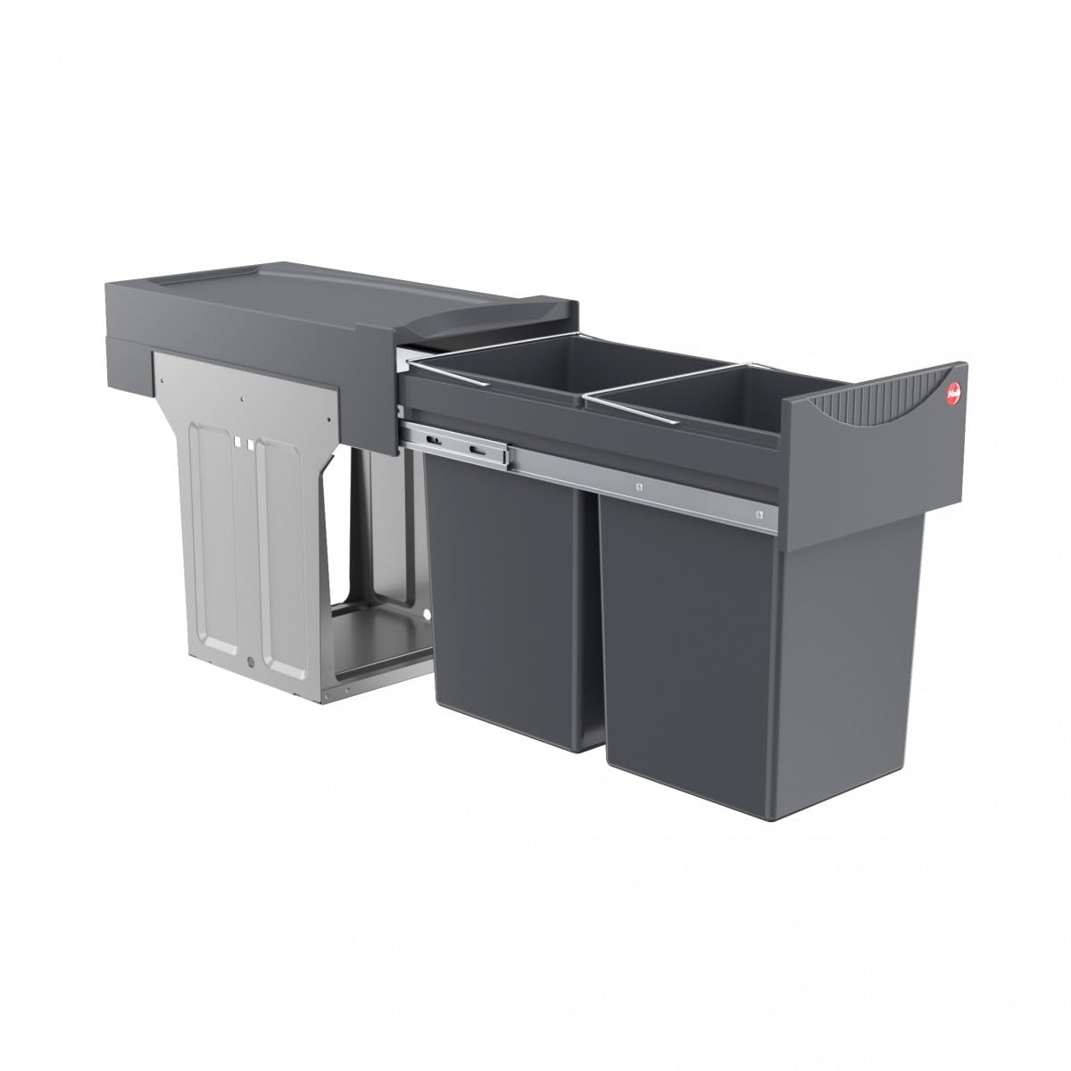 Hailo Tandem 3666101 Waste Bin for Cabinets from 300 mm Width with Revolving Door Built-in Bin with 2 x 15 L Separation Waste Separation as Full Extension with Telescopic Rails Dark Gray