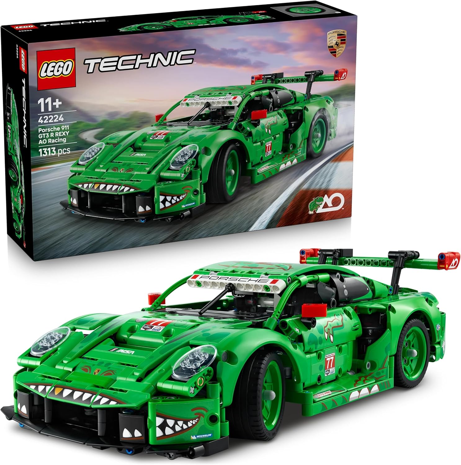 LEGO Technic Porsche 911 GT3 R Rexy AO Racing Racing Car - Porsche Model Car - Racing Car for Collecting and Displaying - Porsche Model Construction Set from 11 Years - Gift for Children and Car Fans