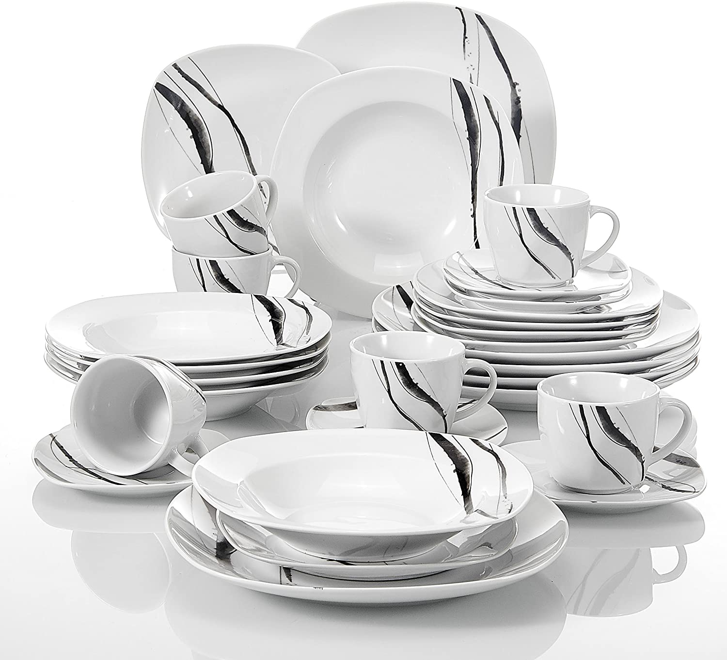VEWEET Teresa Dinner Service Porcelain 18/36-Piece Crockery Set 20/40-Piece Breakfast Service, 24/48-Piece Dinner Service, 30/60-Piece Combined Dinner Service Set
