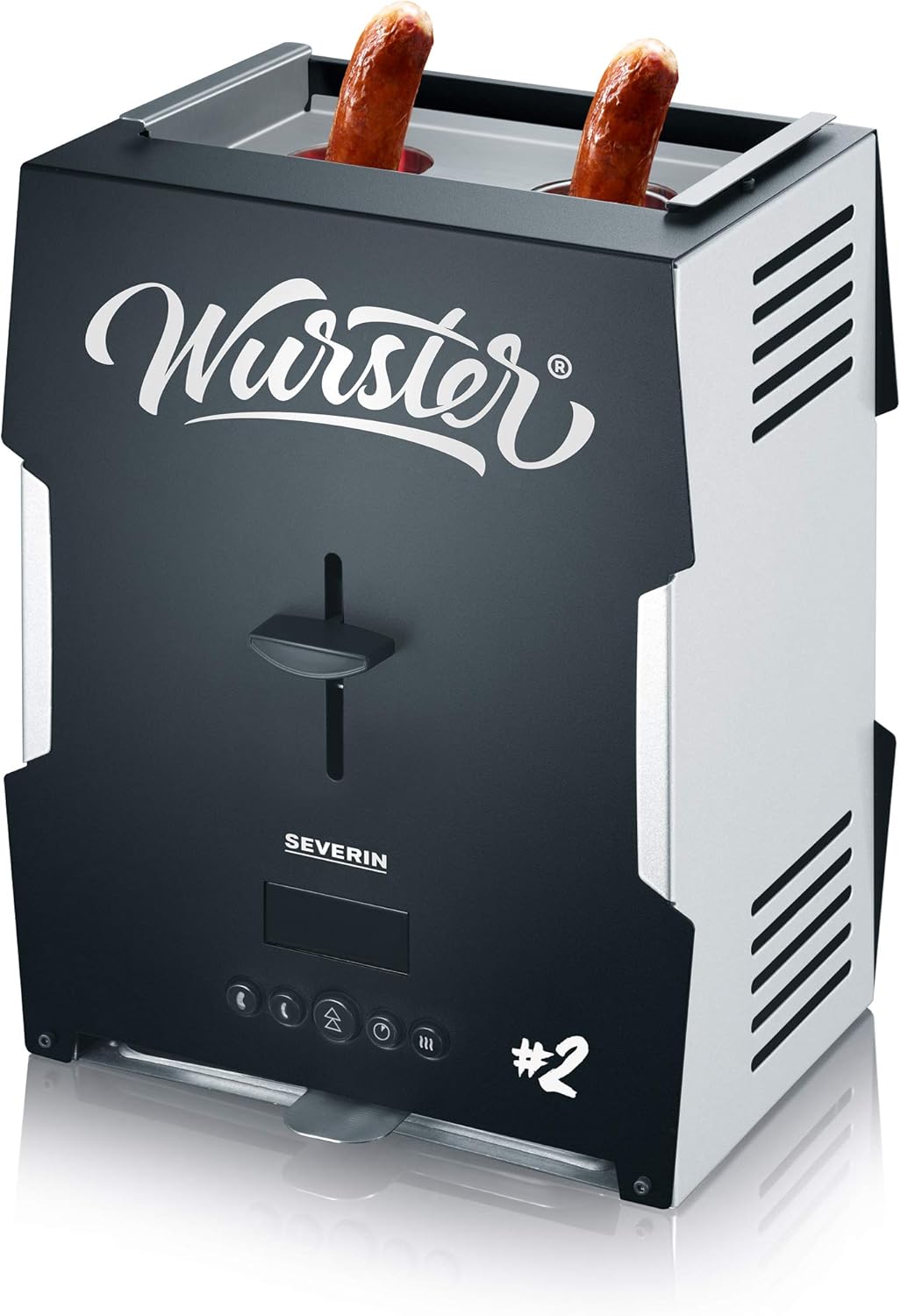 SEVERIN WURSTER, perfectly browned sausages at the touch of a button in just 5 minutes, without adding any extra fat, including wooden tongs, black, stainless steel/plastic, WT 5005