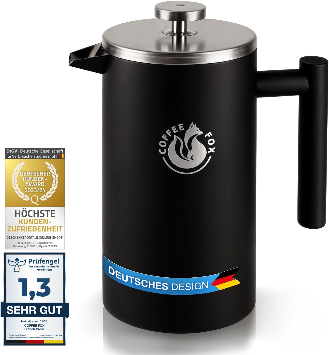 French Press Double Wall Stainless Steel Coffee Pot, Black Press Filter Jug, French Coffee Press (Black, 350 ml)