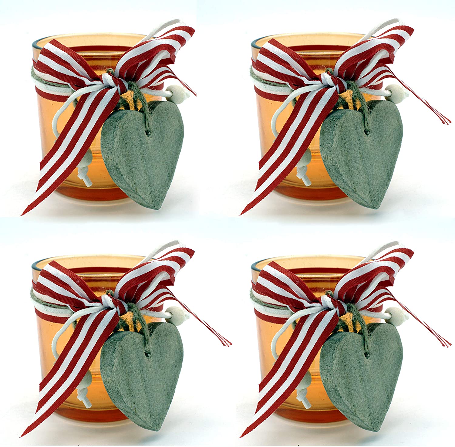 DARO DEKO Set of 4 Glass Tealight Holders Orange