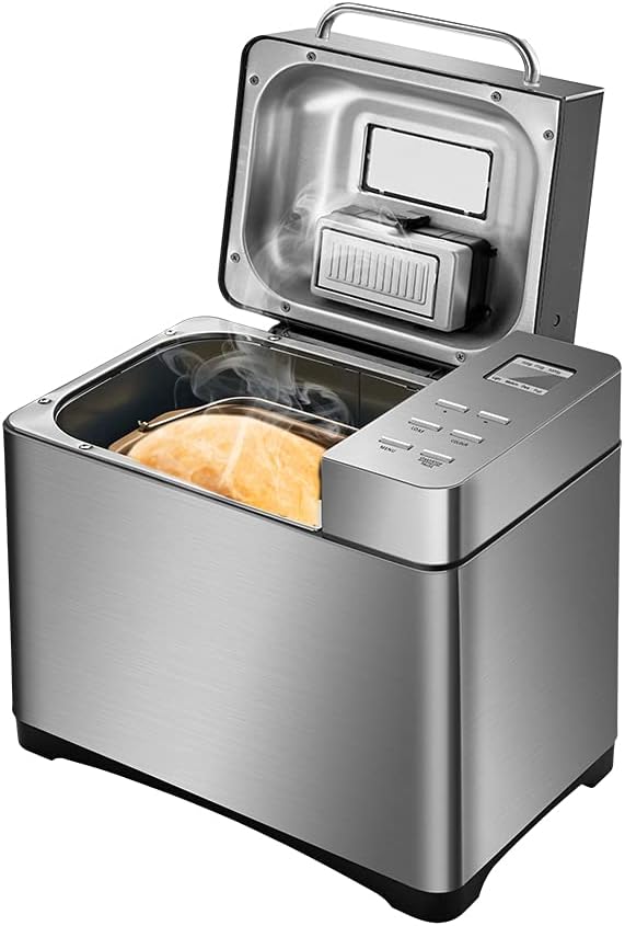 Bread Maker, 650 Watt Stainless Steel Bread Maker, 19 Programmes, 500 to 1000 g, Tunable, Bread Maker Fresh Bread at Home, Can Be Used for Baking Cakes, Bread