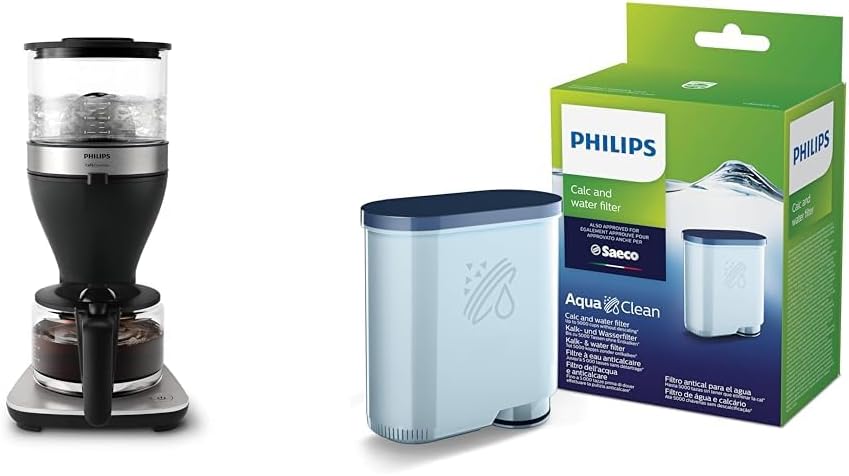 Philips Domestic Appliances Philips Filter Coffee Maker - 1.25 Litre Capacity & Philips Aquaclean Limescale and Water Filter for Espresso Machine, No Descaling up to 5000 Cups, Twin Pack