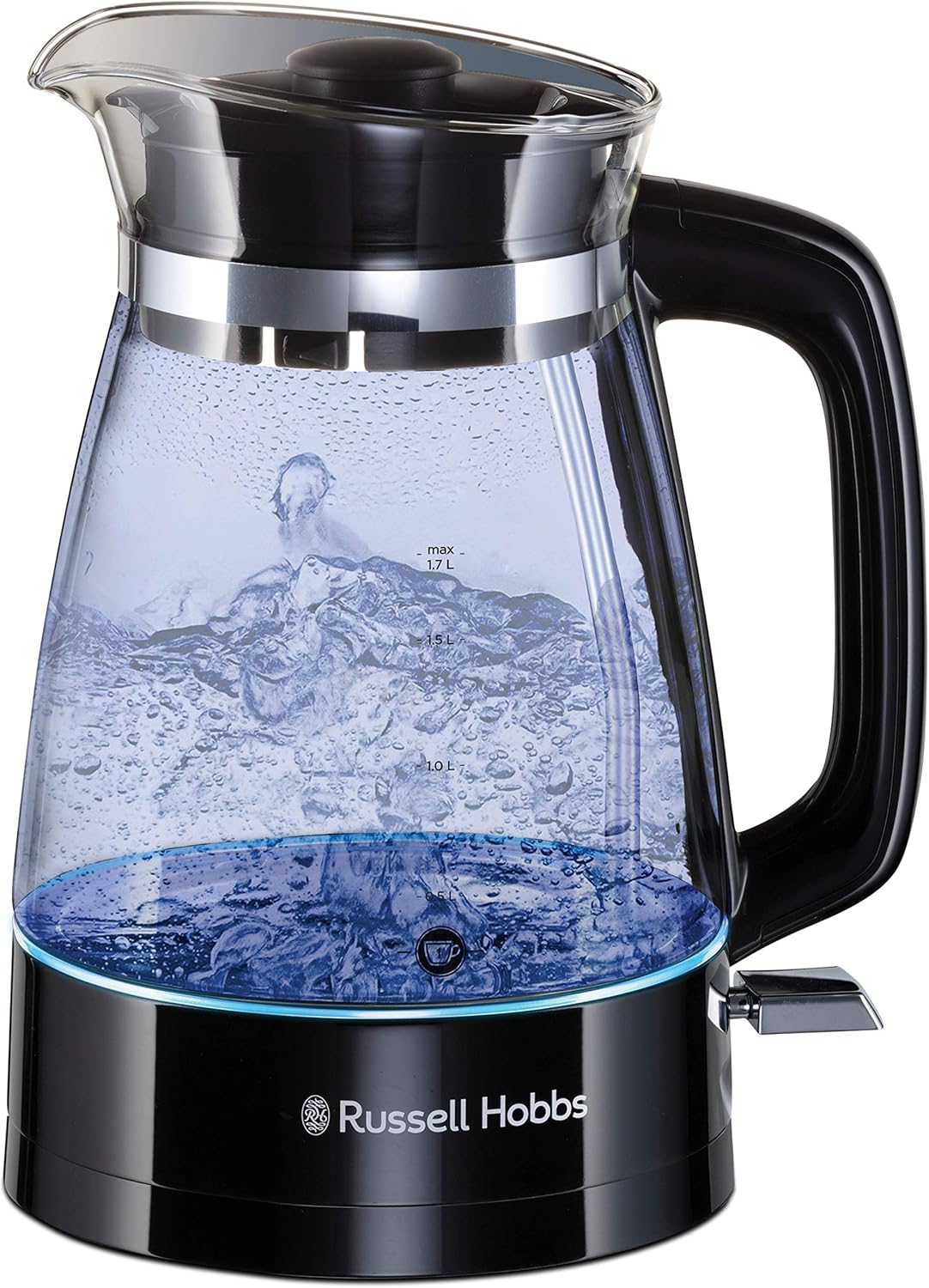 Russell Hobbs Kettle Glass Classic Design with LED lighting (1.7l, 2400W, quick cooking function, optimized spout of glass, removable lid, lime filter, stainless steel floor) 26080-70
