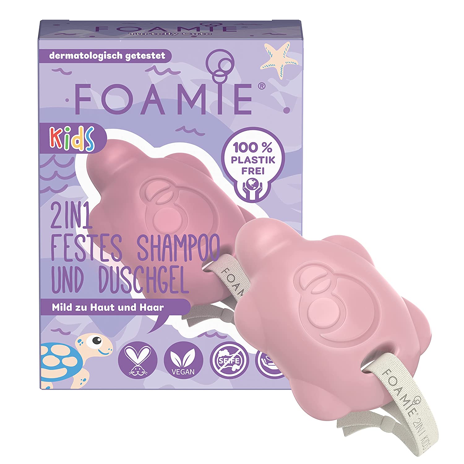 Foamie 2-in-1 Solid Shampoo & Shower Gel for Children, Shampoo Girls with Organic Almond Oil and Peach for Better Combability, Mild on Skin and Hair, 100% Vegan, Plastic-Free, 80 g, ‎pink