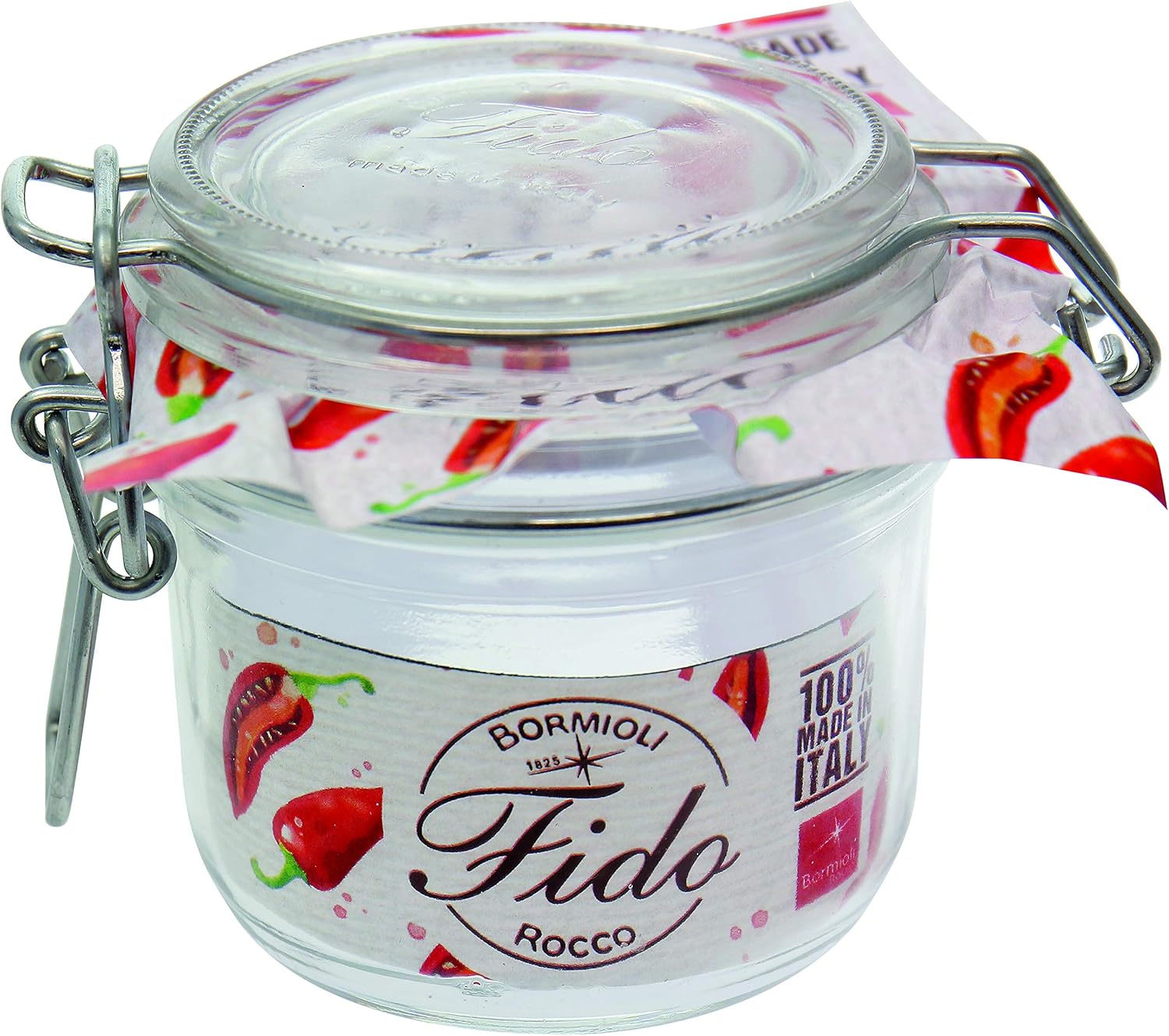Bormioli Rocco Fido 4261 Wire Clip Jars 255 ml (Pack of 6, Glasses with Rubber, Preserving Jars, Dessert Jars, Jam Jars)