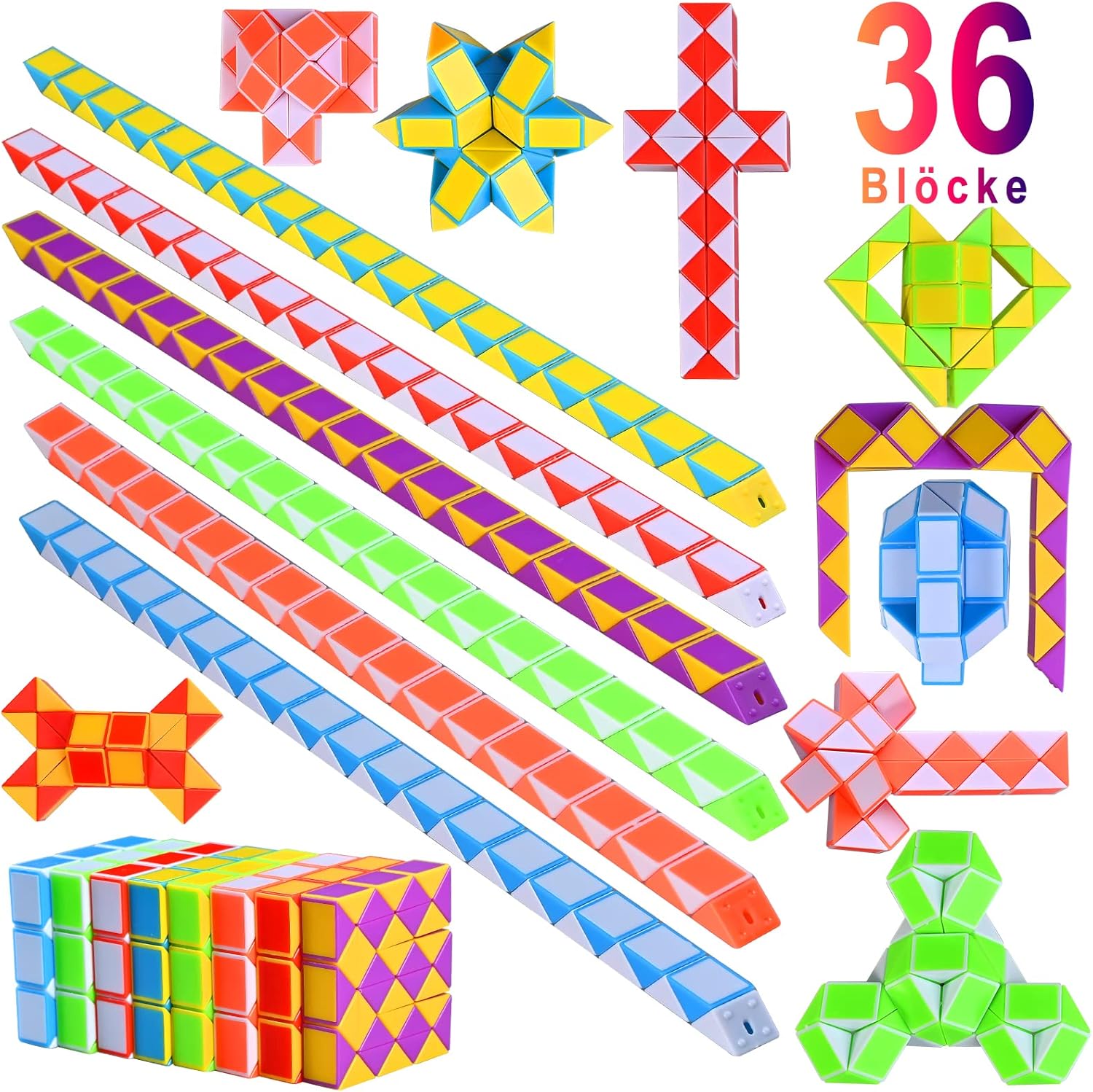 GOLDGE Children\'s Birthday Party Bags, 15 Pieces, 36 Blocks, Magic Snake, Small Gifts for Children, Give Aways, Children\'s Birthday Party Gifts, Advent Calendar Filling Children, Santa Gifts Children