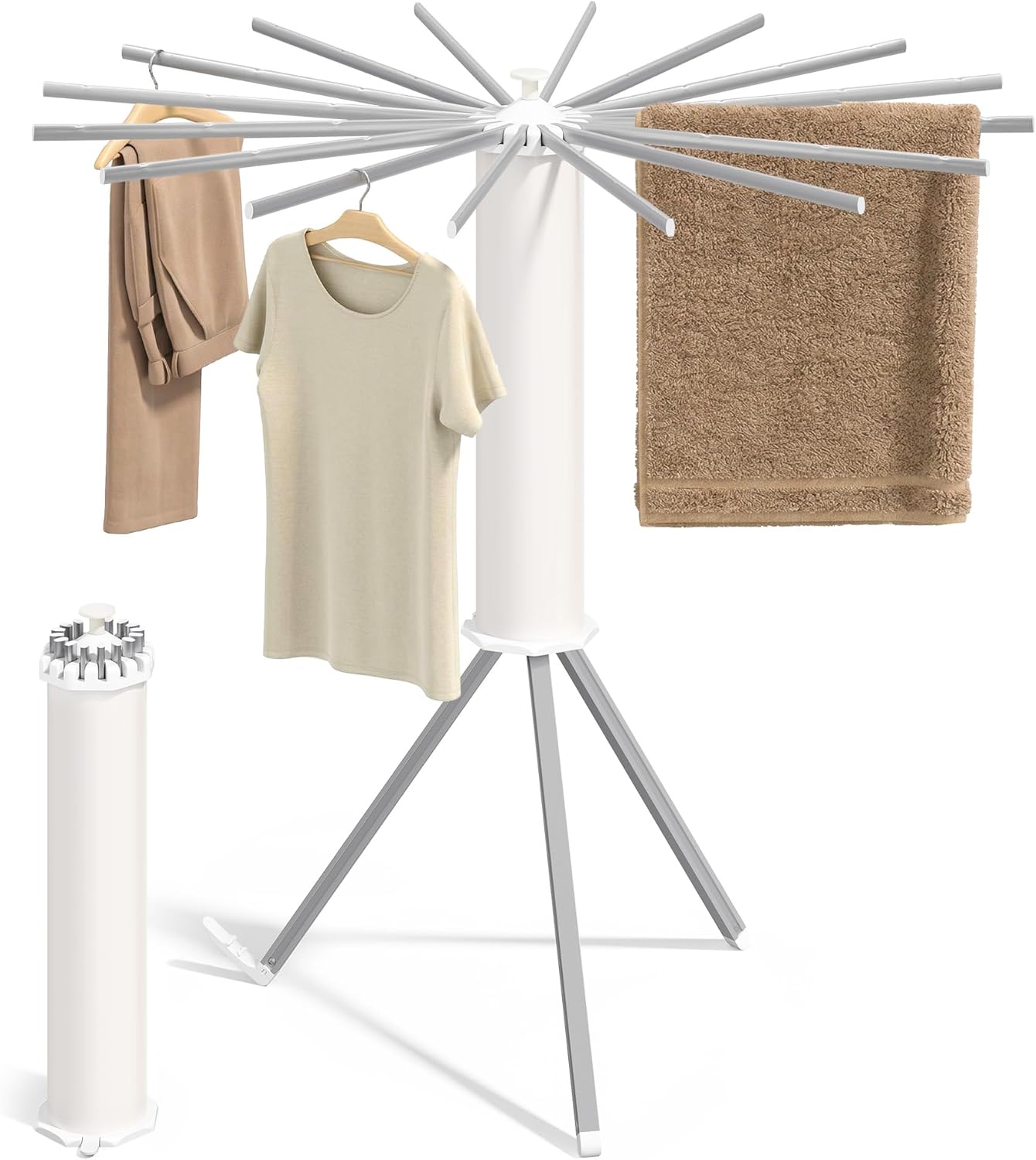SONGMICS Store SONGMICS LLR531EW01 Clothes Airer Foldable Clothes Dryer Portable Floor Dryer Space Saving Rotating Extendable Laundry Room Balcony 16 Aluminum Alloy Arms Silver