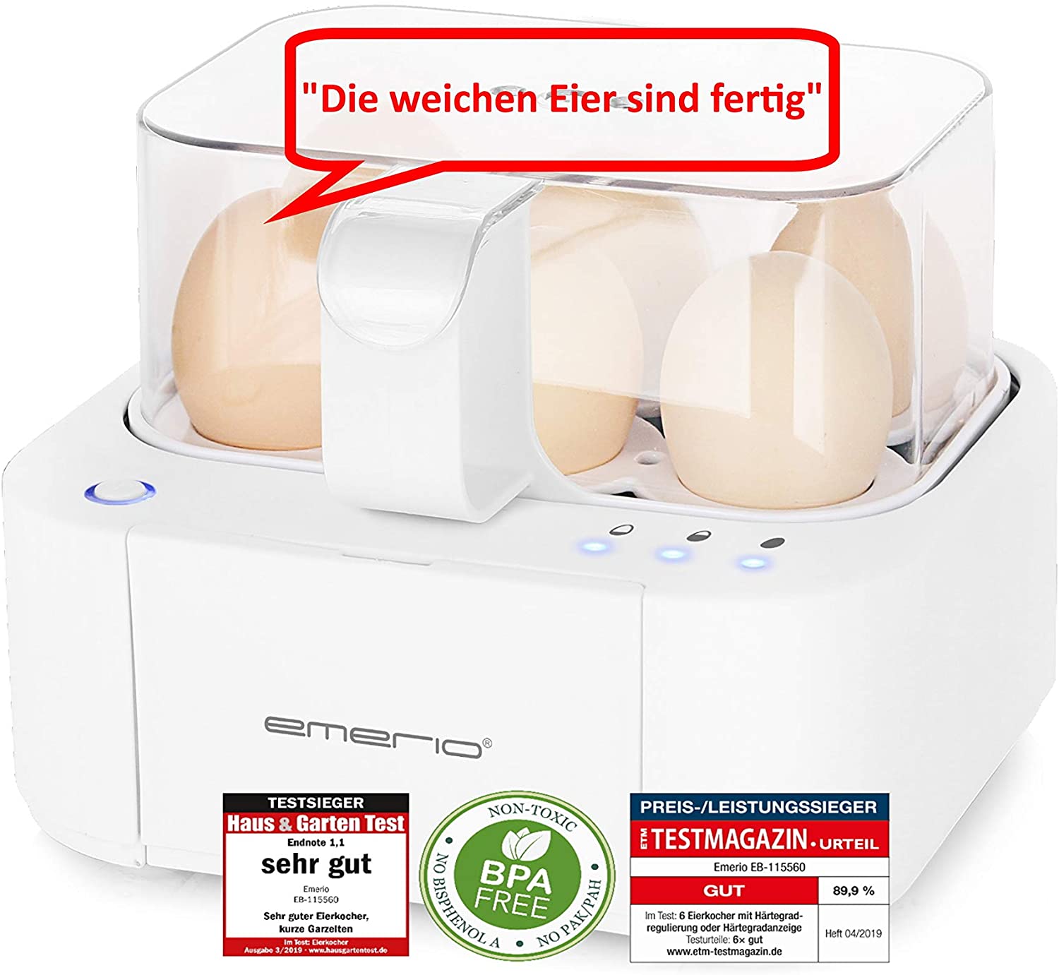 Emerio EB-115560.2, cooks all three cooking levels [soft / medium / hard] in just one cooking process with perfect results technology and design