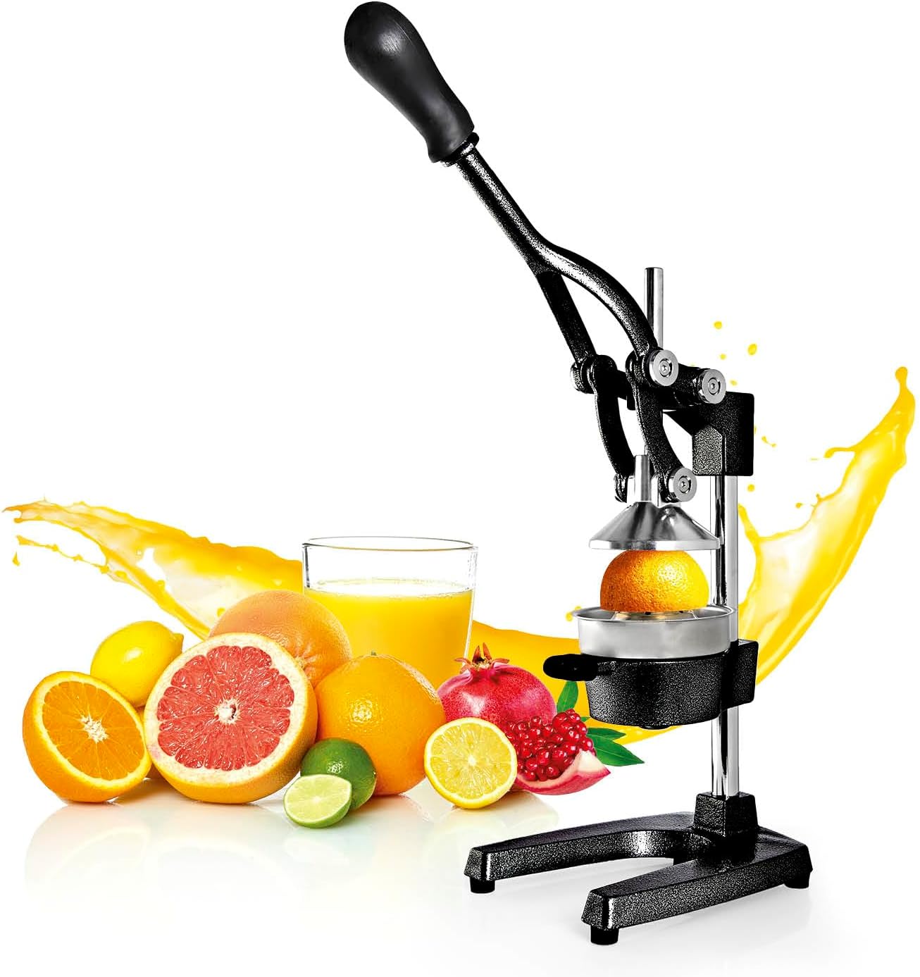 Lumaland Juicer | Lemon Squeezer - Manual & Quiet | Cast Iron Hand Press - Citrus Fruits Juicing Effortlessly | Orange Squeezer for Vegetables and Fruits | Slow Juicer - Very Easy Care | Black