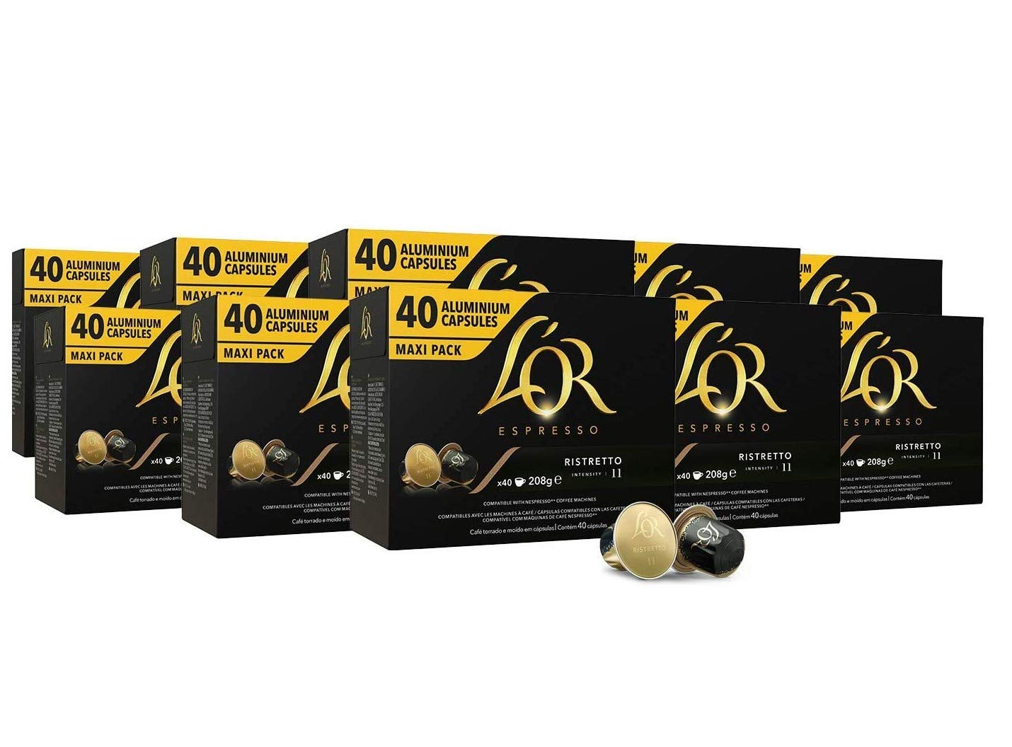 L'OR L\'OR Espresso Coffee Ristretto Intensity 11 - Nespresso® * Compatible Aluminum Coffee Capsules - 10 Packs of 40 Capsules (400 Drinks)