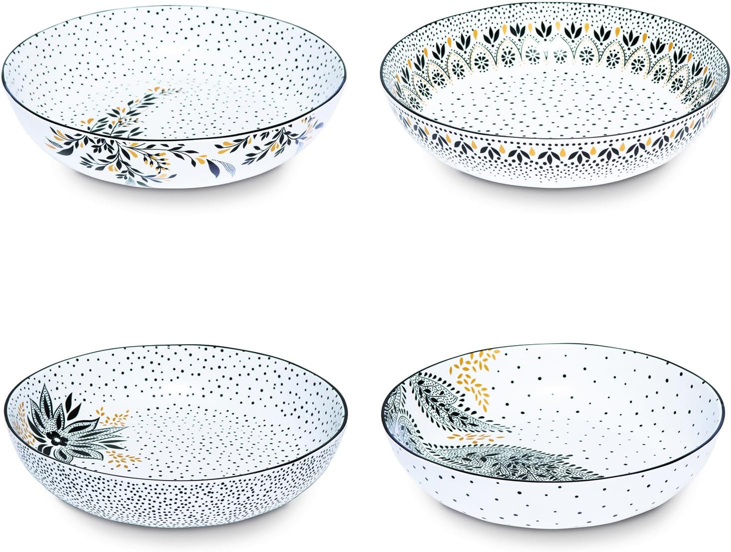 Portmeirion Home & Gifts Sara Miller London Artisanne Noir Low Noodle Bowl 8.6" with Gold Detail