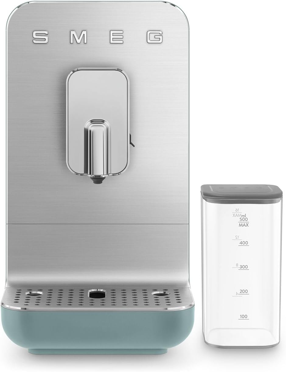 Smeg, Automatic Espresso Machine BCC13EGMEU, Milk System, Integrated Coffee Grinder, Thermoblock System, 1.4 L, Removable Drip Drawer, Compact Size, 1350 W, Emerald