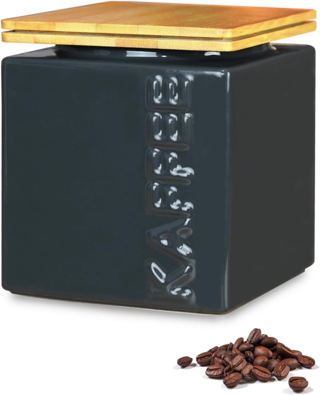HWG-Home® Design Coffee Canister Airtight 500 g, for Fresh Aroma, Anthracite & White, Ceramic Coffee Container Square Space-Saving Stackable for Ground Coffee and Beans with Bamboo Lid